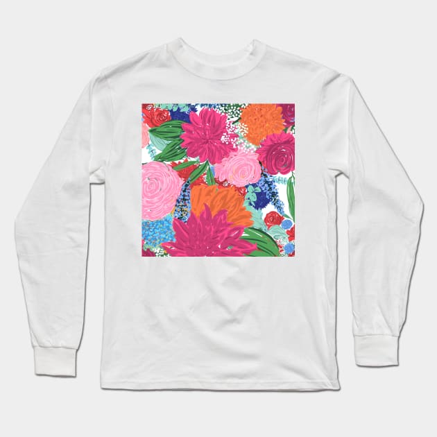 Pretty Hand Painted Colorful Flowers Long Sleeve T-Shirt by NdesignTrend